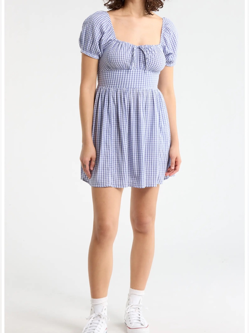 Abound Gingham Puff-Sleeve Mini Dress in Light Blue